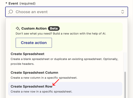 Create Spreadsheet Row