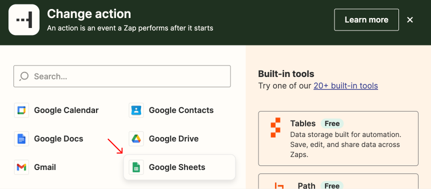 Choose Google Sheets